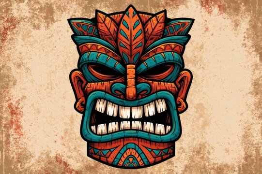 Colorful tiki mask representing polynesian tribal culture