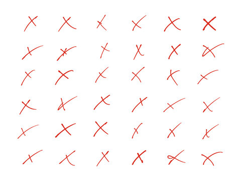 Teacher Red Pen Cross Marks Hand Drawn Wrong Answer Correction Symbols