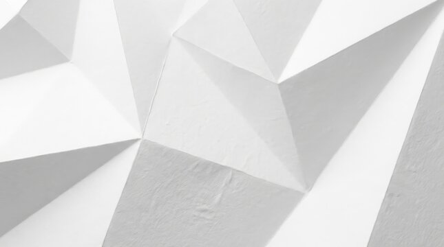 Minimal abstract white geometric paper texture with faceted low poly folds and soft shadow play