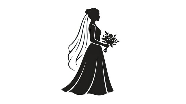 Elegant bride silhouette holding floral bouquet