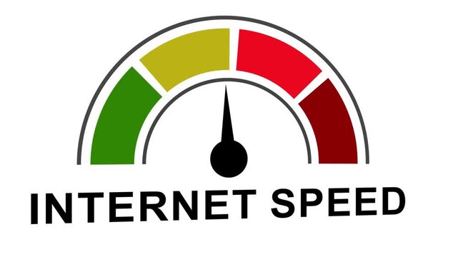 Dynamic internet speed test meter gauge animation with moving needle indicator displaying broadband connection performance and data transfer rate measurement in modern digital technology concept