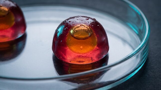Liquid core suspended in a translucent gummy gel
