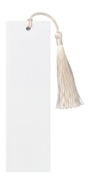 Bookmark with silk tassel, white heavy cardstock material, elegant reading accessory isolated on transparent background