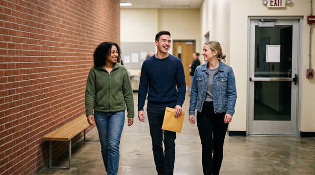 Young adults leave a community polling location