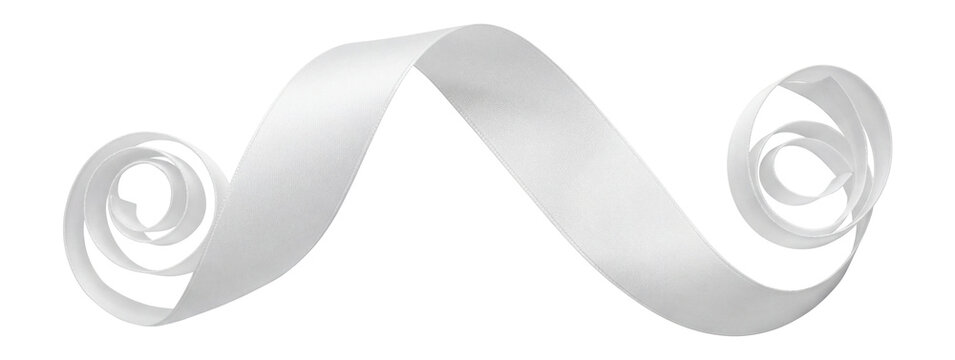 White wedding ribbon with elegant curls at the ends, decorative fabric accessory isolated on transparent background