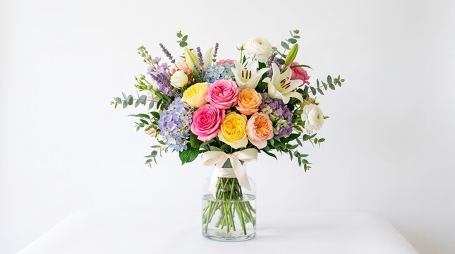 bouquet of colorful flowers on a decent background 