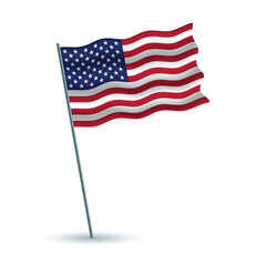 Fototapeta premium USA Waving Flag on Pole Vector Illustration Isolated on White Background
