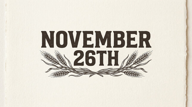 November 26th text typography design with wheat stalks on textured paper