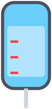 Intravenous fluid bag with red level markers and transparent background