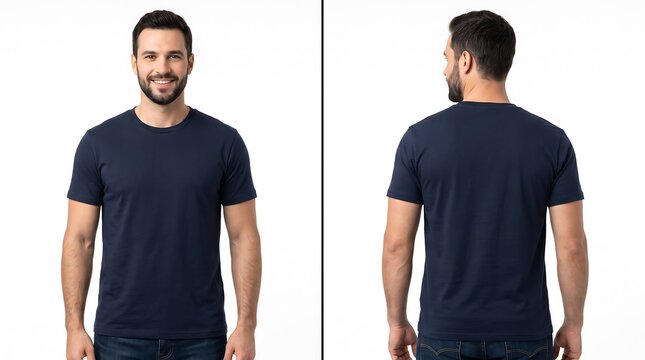 Men's Plain Navy Blue T-Shirt Front and Back View