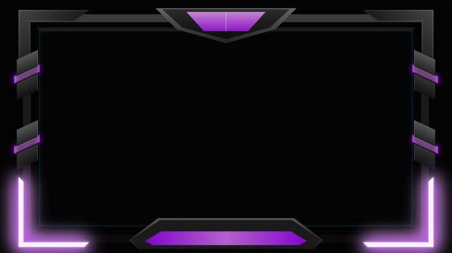 A sleek dark frame with glowing purple neon accents along its angular edges creates a high-tech visual border perfect for digital presentations or gaming interfaces where ambient lighting