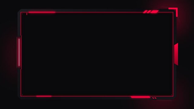 A glowing red digital frame with angular corner accents and subtle light bleed, set against a deep black backdrop, creates a futuristic visual border perfect for tech presentations