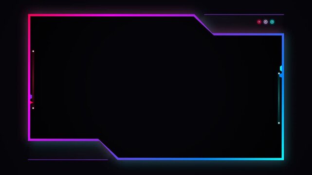 A glowing neon frame with vibrant purple and blue edges illuminates a dark space, creating a futuristic digital border that draws attention to its luminous contours and high-tech ambiance