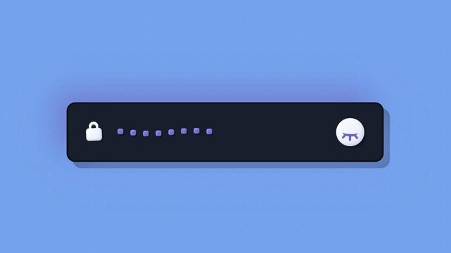 A digital password field with a padlock icon and obscured characters displayed on a dark rectangular input bar against a soft blue backdrop, indicating secure login credentials being entered