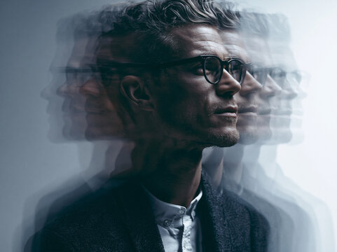 Conceptual Portrait of Man with Multiple Motion Blur Profiles