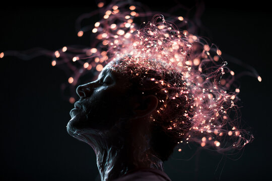Human Profile with Glowing Neural Network and Mental Energy