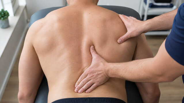 Physical Therapist Assessing Scapular Mobility and Back Muscle Tension