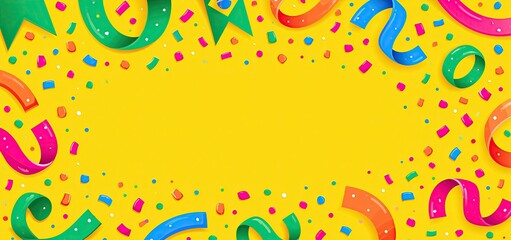 Fototapeta premium A lively yellow backdrop adorned with festive decorations and confetti celebrating Brazil's Independence Day.