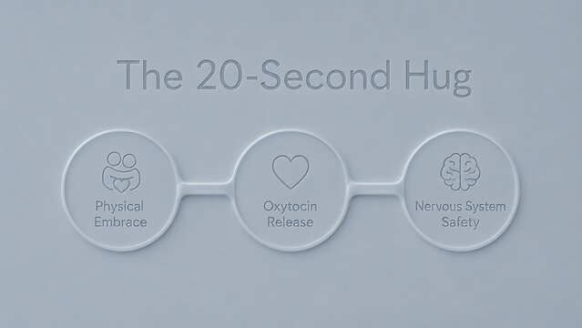 The 20-Second Hug Infographic Diagram on Oxytocin Release and Nervous System Safety
