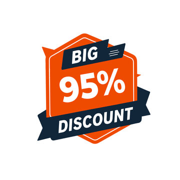 Big ninety five percent discount sale badge with orange and white colors isolated on transparent background