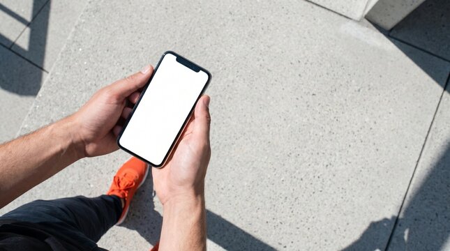 person holding modern smartphone with blank white screen for design mockup