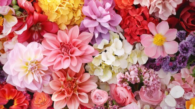 色とりどりの花束のクローズアップ