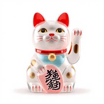 3D Modern Glassmorphism Chinese Lucky Cat Icon Isolated on White