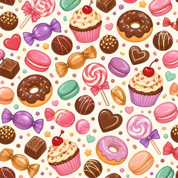 seamless pattern with candy and dessert