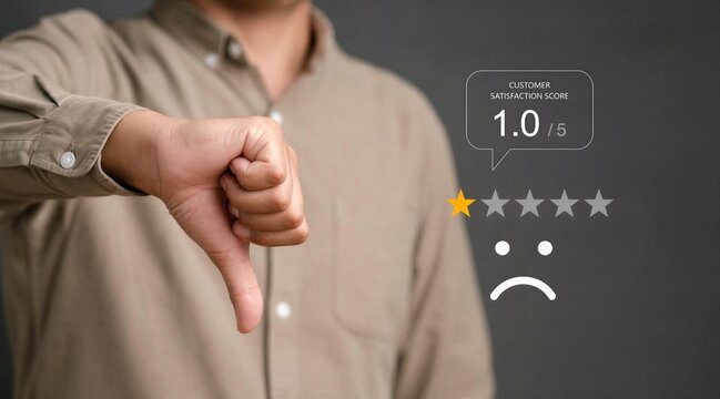 Man Thumbs Down With 1Star Customer Satisfaction Score