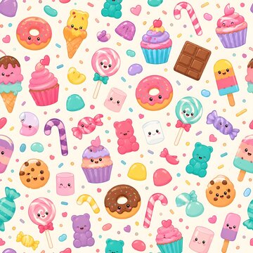 seamless pattern with candy and dessert