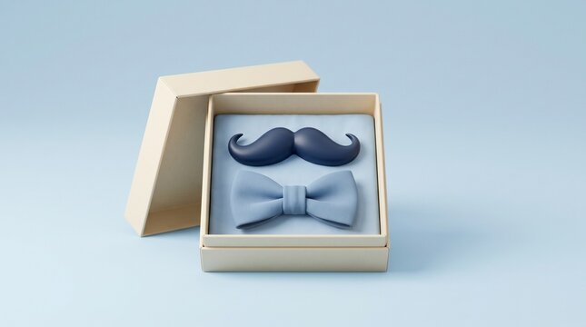 gift box with blue mustache and bow tie for fathers day