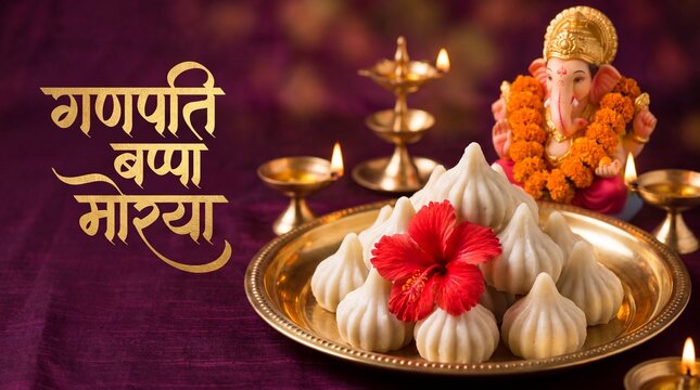 Ganesh Chaturthi Festive Poster with Modak Sweets and Happy Ganesh Chaturthi Text