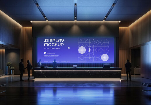 Hotel Lobby Hall LED Screen Mockup PSD Template