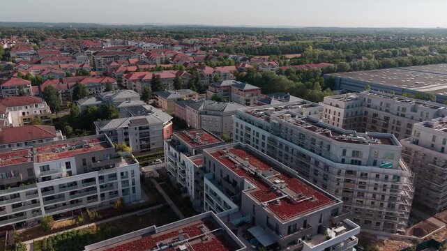Le Plessis Robinson garden city during a slow rightward lateral drone flight.