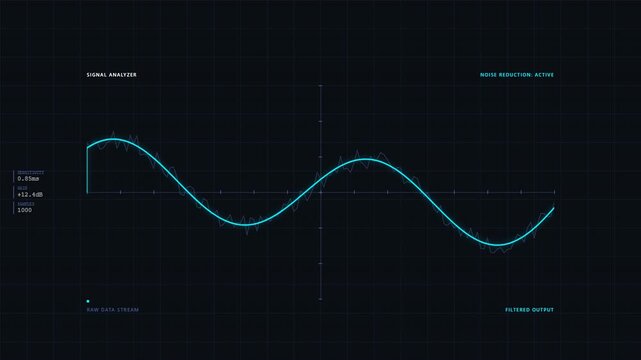 4K digital signal processing waveform animation with oscillating blue data visualization on dark background