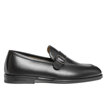 Black leather monk strap loafer with buckle