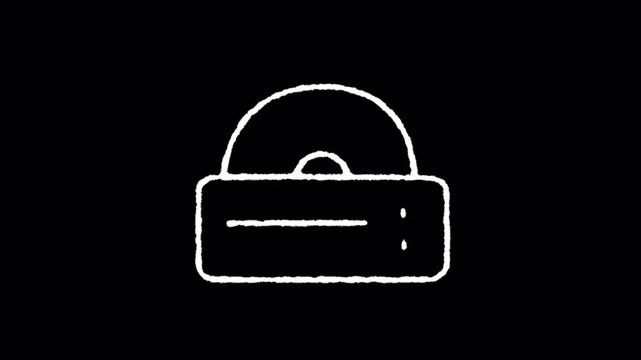 Animated White Line Art Icon of a CD Player Loading and Ejecting a Disc.