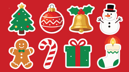 Naklejka premium Christmas Sticker Icon Set Vector Illustration, Festive Holiday Elements Collection