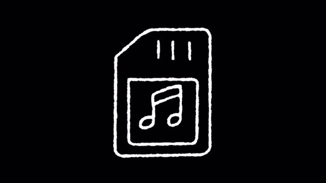 Hand drawn animation of a music sim card icon on black background.