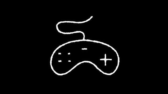 Hand drawn doodle animation of a game controller appearing on black background.