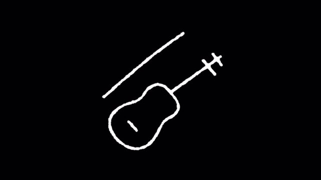 Minimalist Hand Drawn Violin and Bow Animated Line Art Icon.
