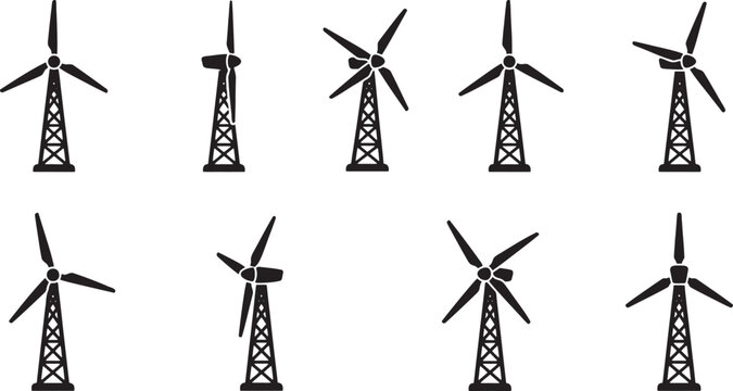 Wind turbine and renewable green energy windmill icons