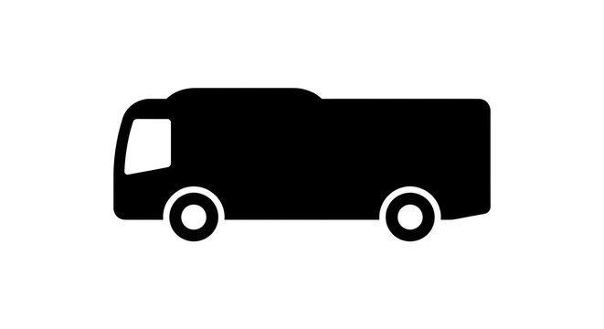 Flat black pictogram of a modern city bus viewed from the side