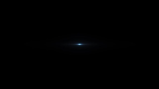 Realistic white light flare animation, bright starburst glow with horizontal streak, cinematic lens flare effect, shining flash transition, luminous energy and sparkle overlay,on black background. 4k