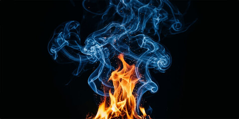 Fototapeta premium Fiery Fire and Smoke on Black Background Creating a Dramatic Glowing Blaze with Intense Flames and Atmospheric Abstract Energy