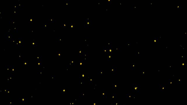 Golden floating particles on black background