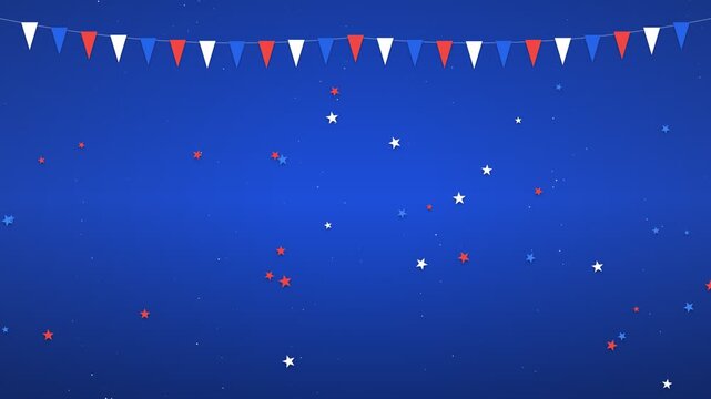 Patriotic bunting banner with falling star confetti