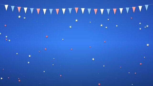 Party bunting flags with falling stars animation