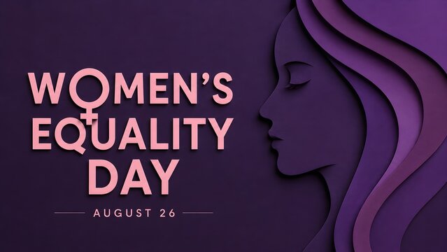 Women's equality day poster with bold typography and silhouette of woman in profile against purple background female empowerment gender equality human rights solid color
