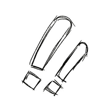 Hand-drawn sketch of stylized exclamation mark, minimalist black lines on white background